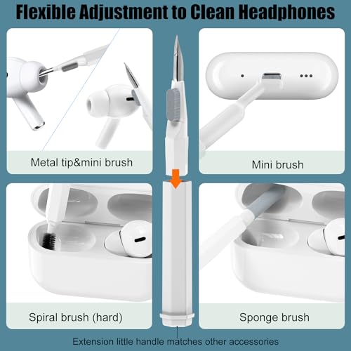 VICHYIE 20 in 1多用途クリーニングツール、キーボード掃除 ブラシ、AirPods 1/2/3/Pro 1&2対応ワイヤレスイヤホン掃除道具、パソコン、スマホ、カメラ用のクリーニングキット、持ち運びが簡単、統合されたクリーニングセット、電子製品の掃除用（ホワイト）